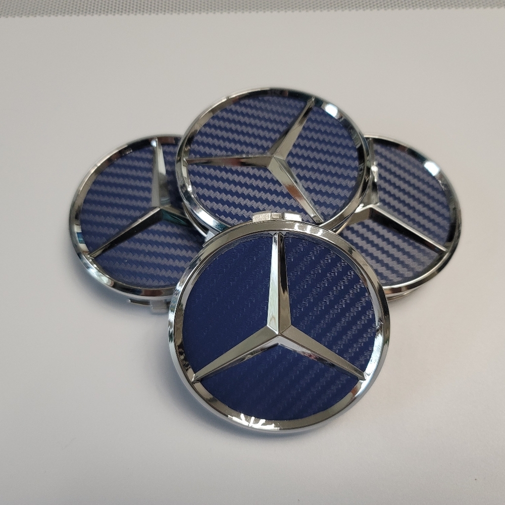4 Navy Blue Carbon Fiber WHEEL CENTER HUB CAPS EMBLEM FITS MERCEDES BENZ 75MM